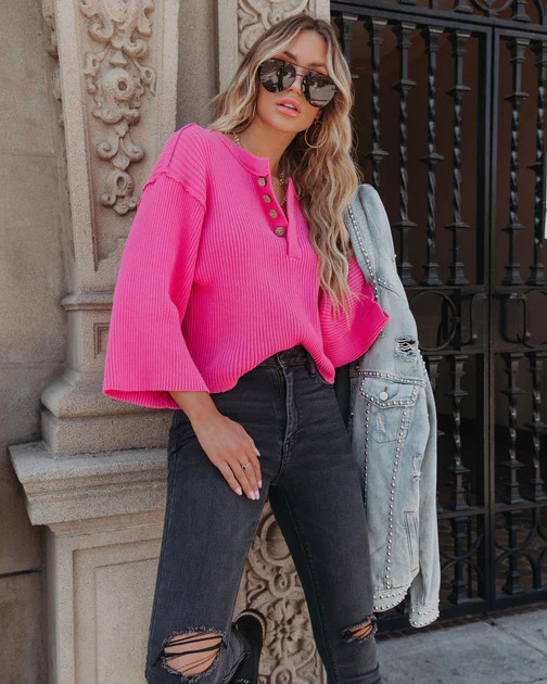 Shawn Ribbed Henley Top - Hot Pink - FINAL SALE | VICI