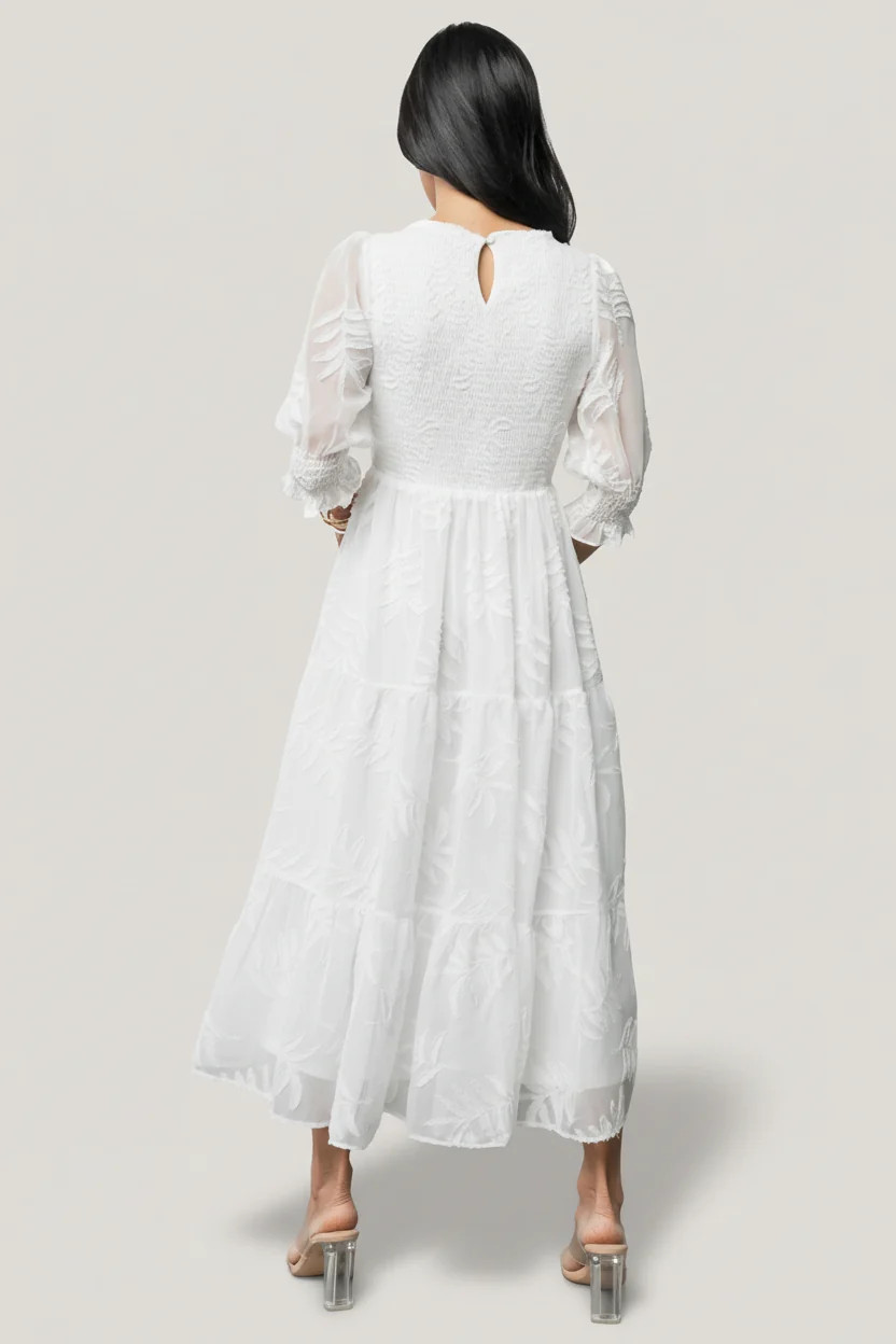 Nellie Smocked Midi Dress — Off White | Baltic Born | Baltic Born
