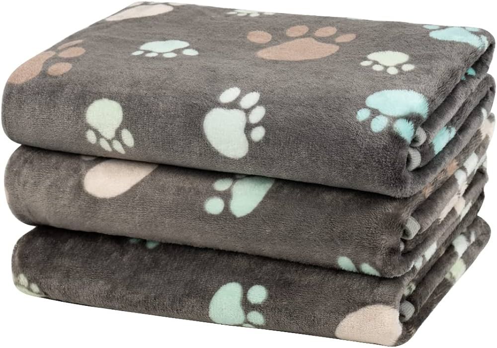 Dono 1 Pack 3 Dog Blankets for Small Dogs, Soft Fluffy Paw Print Pattern Fleece Pet Blanket Warm ... | Amazon (US)
