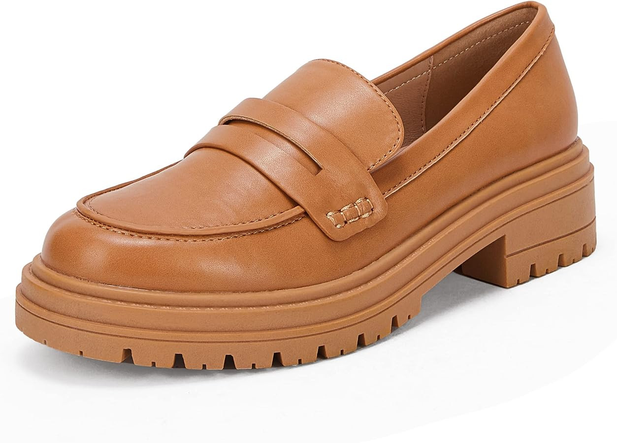 Women's Platform Penny Loafers Comfort Chunky Heel Slip On Business Work Dress Shoes | Amazon (US)