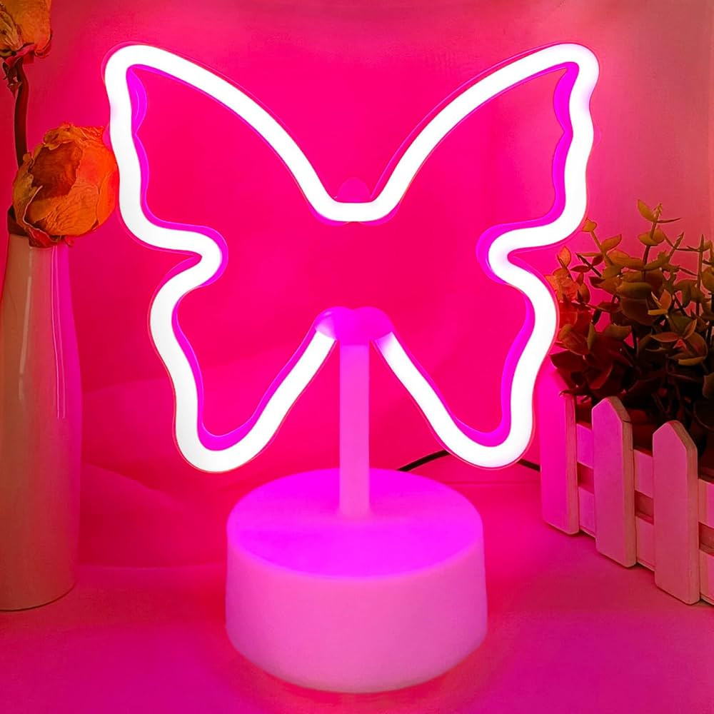 Butterfly Neon Sign Pink Neon Light, USB/Battery Operated Butterfly LED Signs Night Lights Room D... | Amazon (US)
