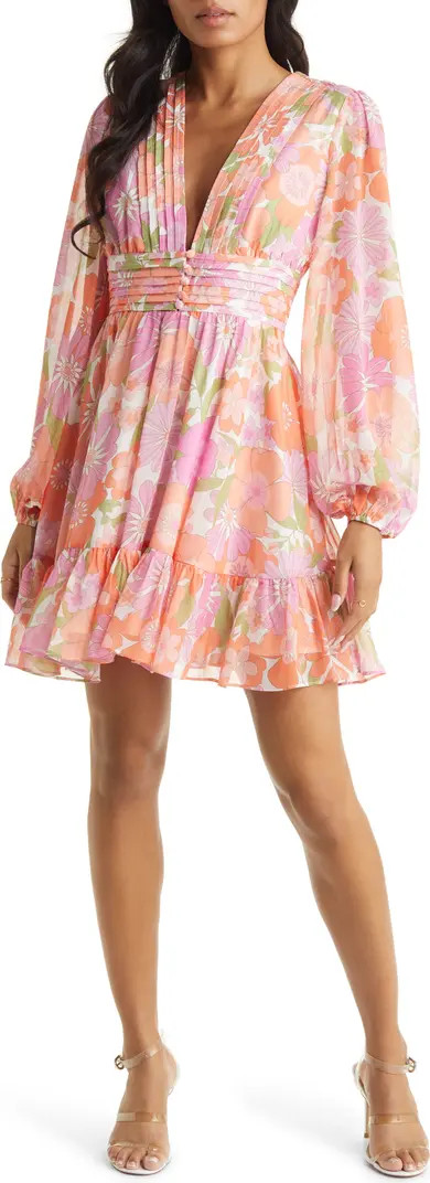 VICI Collection Floral Long Sleeve Chiffon Babydoll Dress | Nordstrom | Nordstrom
