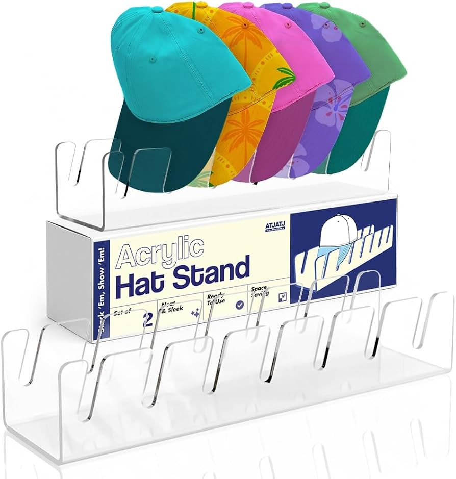 Hat Stand For Baseball Caps, 2 Pack No Install Clear Acrylic Hat Organizers for 14 Baseball Tenni... | Amazon (US)