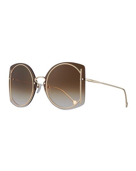 Salvatore Ferragamo Gancio Rimless Butterfly Sunglasses | Neiman Marcus