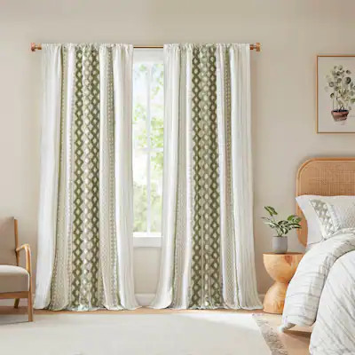 INK+IVY Imani Cotton Printed Single Curtain Panel with Chenille Stripe and Lining | Bed Bath & Beyond