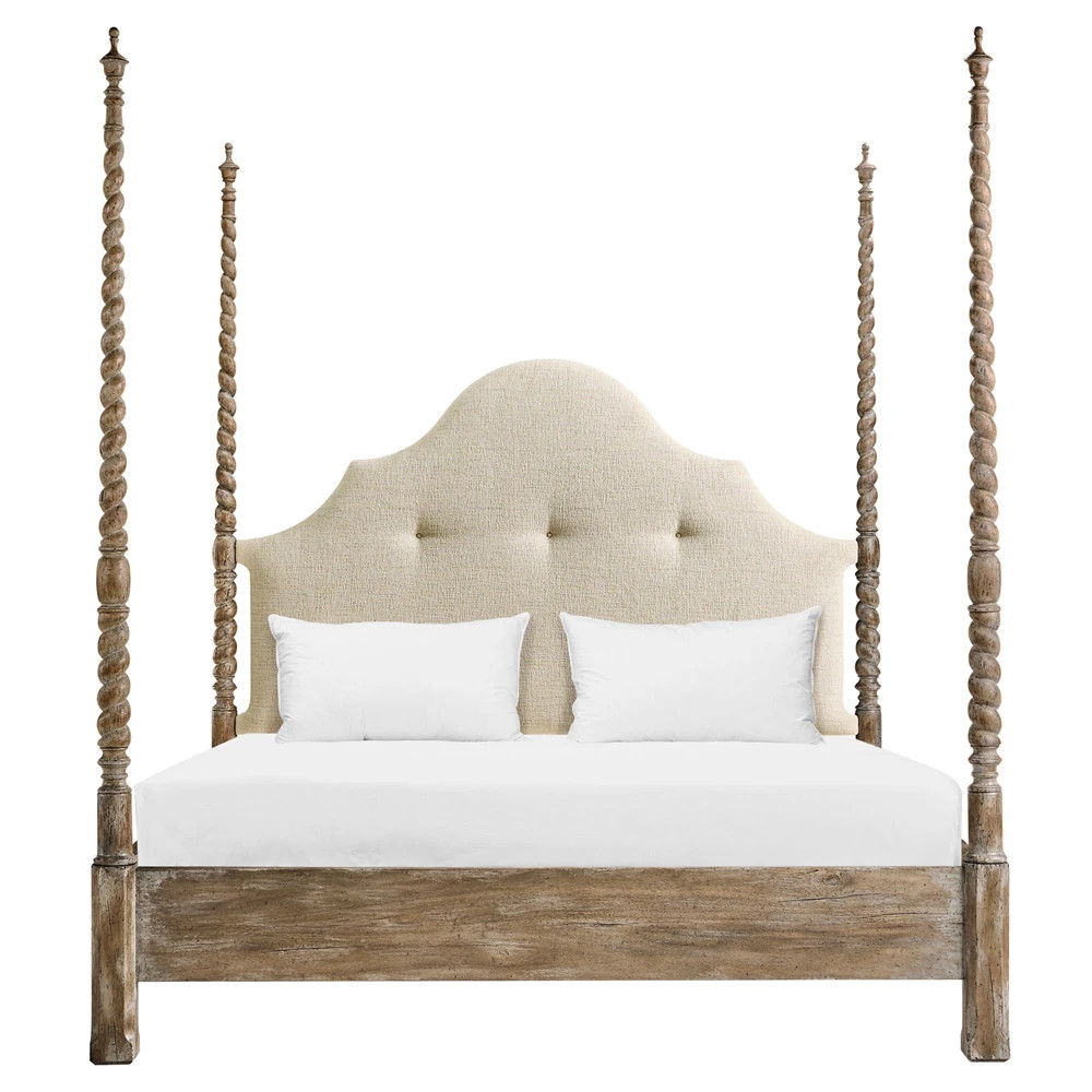 Lacey French Country  Brown Acacia Four Poster Bed - Queen | Kathy Kuo Home