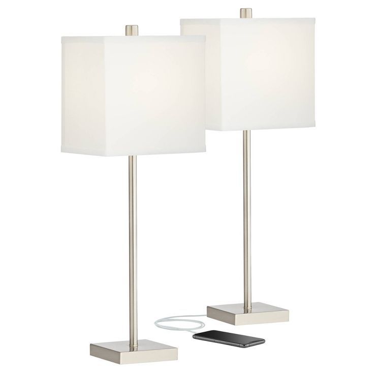 360 Lighting Modern Table Lamps 26.5" High Set of 2 with USB Charging Ports Brushed Nickel White ... | Target