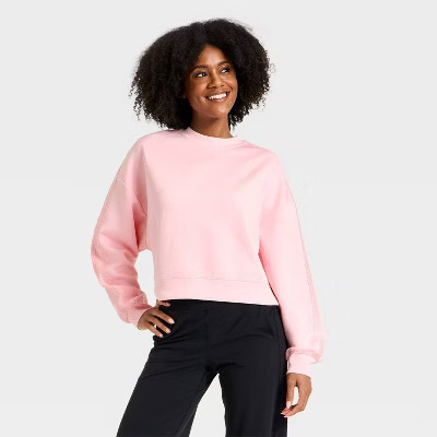 Women's Airy Sleek Lace Trim Crewneck Sweatshirt - All In Motion™ Light Pink L | Target