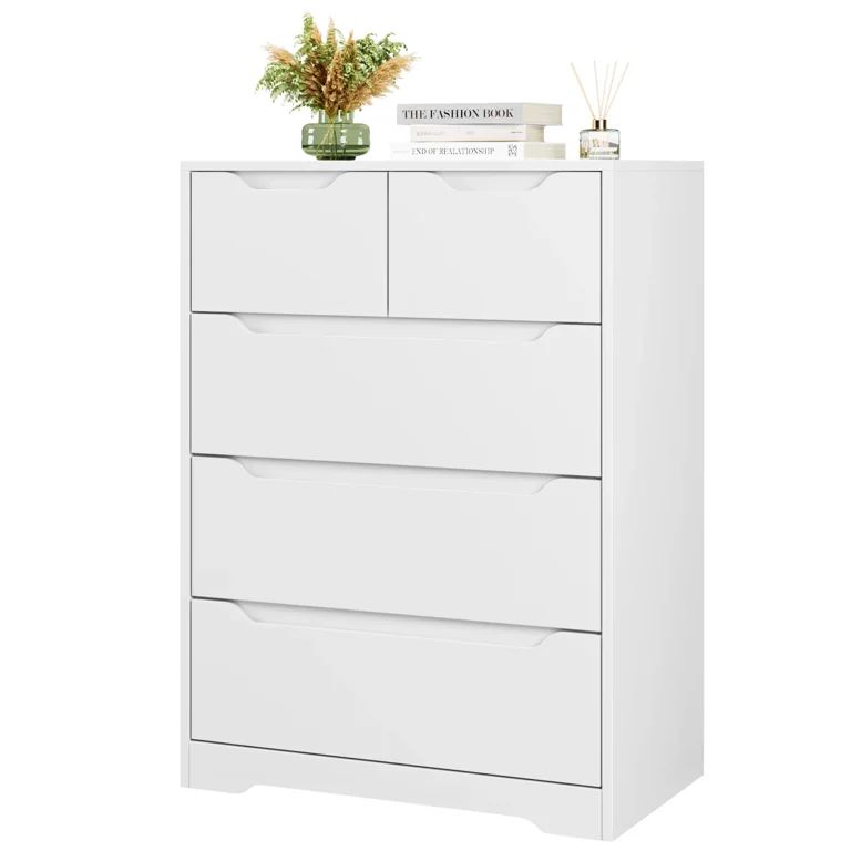Homfa White Dresser for Bedroom, Wood Storage Chest of 5 Drawers with Cutout Handles for Living R... | Walmart (US)