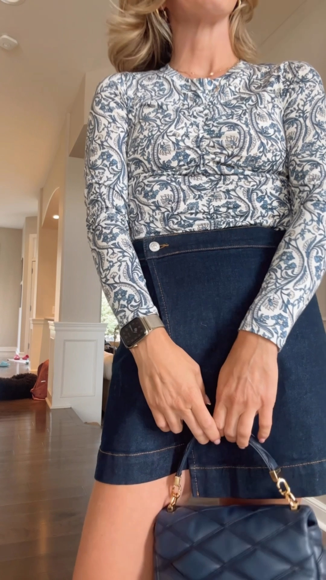 Favorite fall outfit. This denim skirt goes with any fall blouse 💙 Veronica beard top is on major sale

#LTKOver40 #LTKFallSale