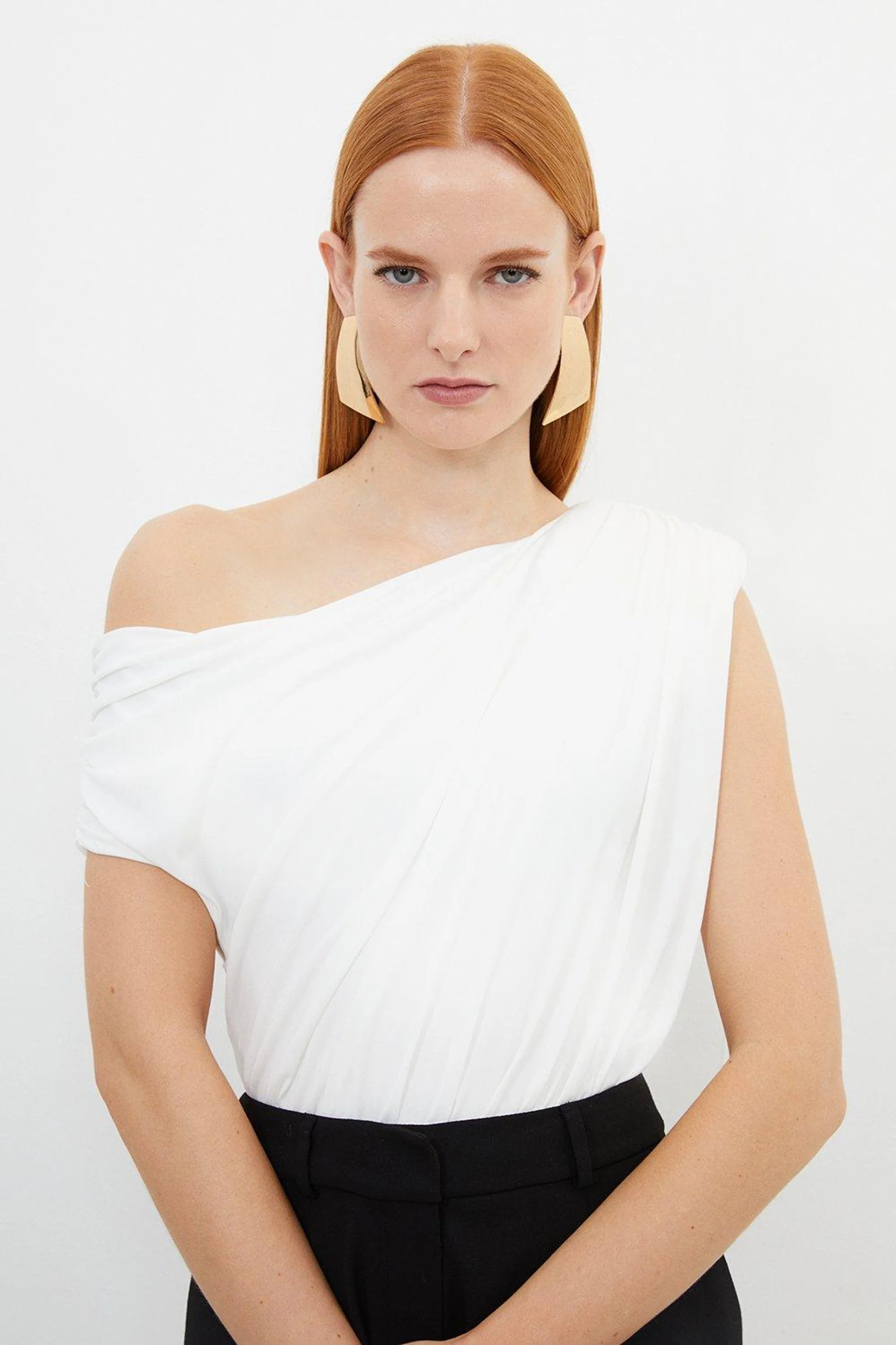 Jersey Crepe Asymmetric Bodysuit | Karen Millen UK + IE + DE + NL