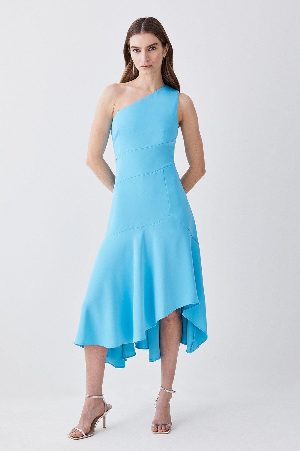 One Shoulder Soft Tailored High Low Midi Dress | Karen Millen US