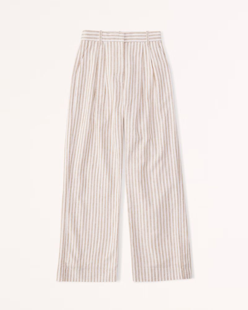 Abercrombie & Fitch Women's Linen-Blend Tailored Wide Leg Pant in Light Brown Stripe - Size SMLG | Abercrombie & Fitch (US)
