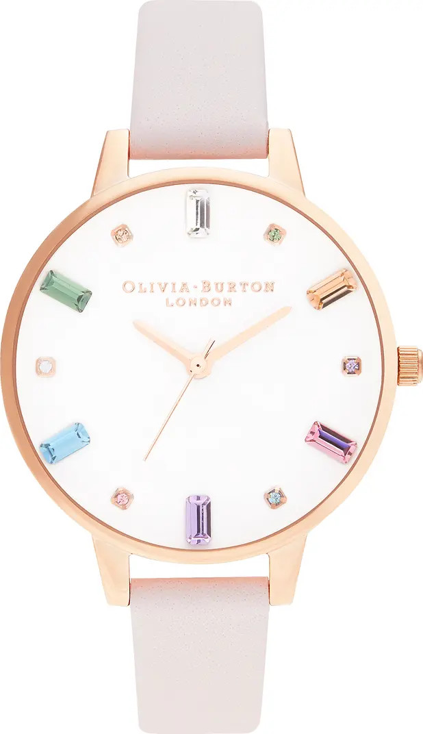 Olivia Burton Rainbow Stone Leather Strap Watch, 34mm | Nordstrom | Nordstrom