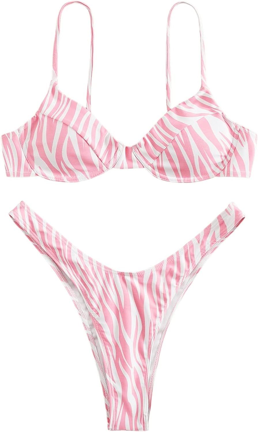 SOLY HUX Women's 2 Piece Swimsuits Zebra Print Underwire Bikini Bathing Suits | Amazon (US)