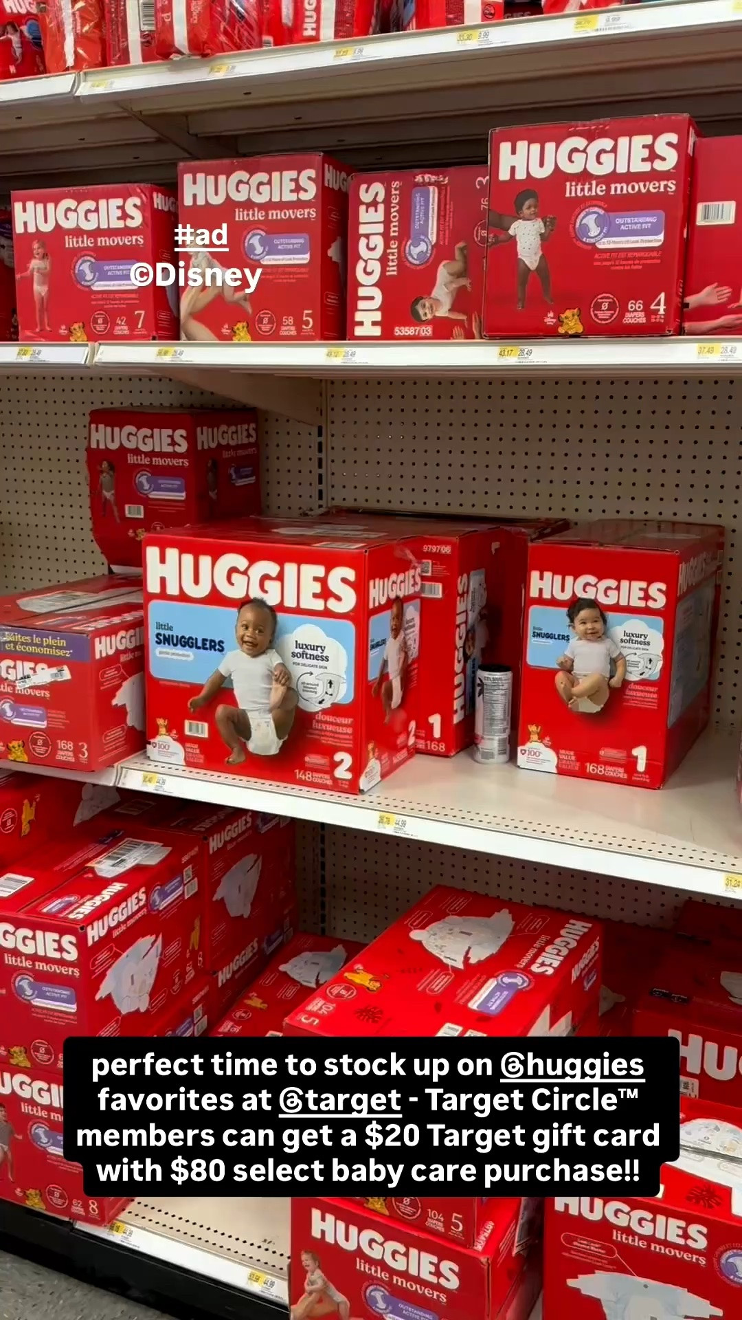#ad Stocked up on our Huggies favorites! Right now Target Circle™ Members can get a $20 Target gift card with select $80 baby care products!   #targetpartner #Huggies #huggiespartner @huggies @target 

Offer: Target Circle Deal: $20 Target GiftCard with $80 select baby care purchase
Eligibility: Target Circle Membership 
Availability: Sunday May 24th - Saturday May 30th, 2026, offer expires at 11:59pmPT.
Terms & Conditions: Category Deal. Valid in store or online. Limit one coupon/deal per Target Circle account. No other same department/category coupon/deal/bonus will apply. Offer excludes items sold & shipped by Target Plus™ Partners and clearance items. Void if copied, scanned, altered, transferred, purchased, sold or prohibited by law. Coupon/deal expires at 11:59pm PT. Item(s) may not be available at all stores. Gift cards and tax will not be included in determining purchase total. Target GiftCard not valid as payment on this purchase; terms and conditions apply. Quantities limited; no rain checks. No cash value. For full details on our Price Match policy, see Target.com/PriceMatch

#LTKmomlife #LTKBaby #LTKSaleAlert