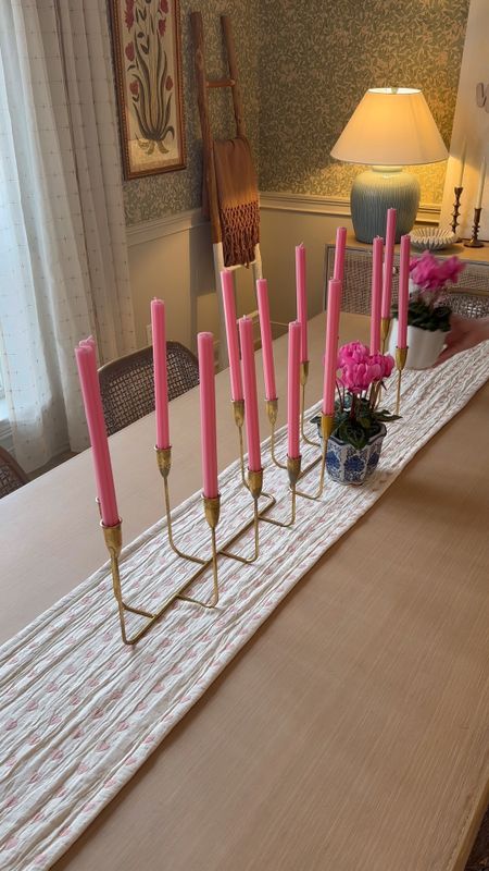 Simple centerpiece idea for Valentines! I found the table runner at Homegoods! It’s reversible! The candelabras are from Walmart. I needed 2 for my table! Found the planters at TJmaxx and my decor closet ;) and the cute pink flowers at the grocery store! 


#thebloomingnest 

Follow my shop @thebloomingnest on the @shop.LTK app to shop this post and get my exclusive app-only content! 

#LTKhome #LTKparties #LTKSeasonal