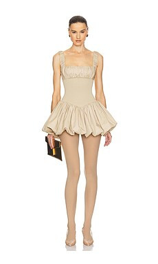 Helsa Rib Mix Puffy Mini Dress in Khaki from Revolve.com | Revolve Clothing (Global)