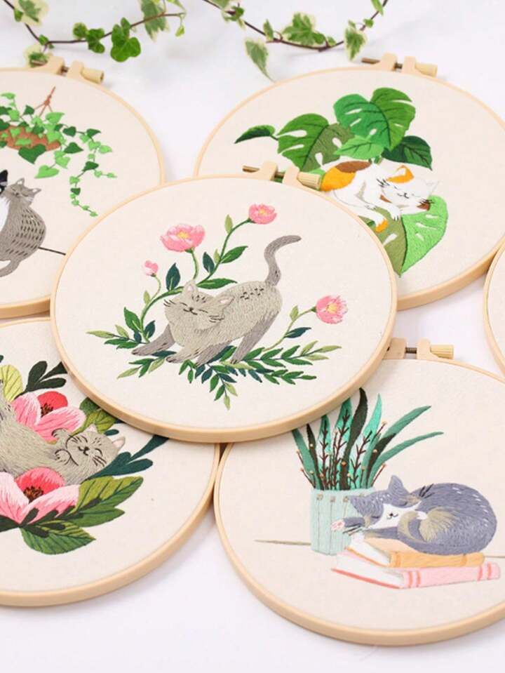 1 Set Diy Hand Embroidery Supplies Animal Cat Theme Embroidery Decorative Painting, Color Random ... | SHEIN