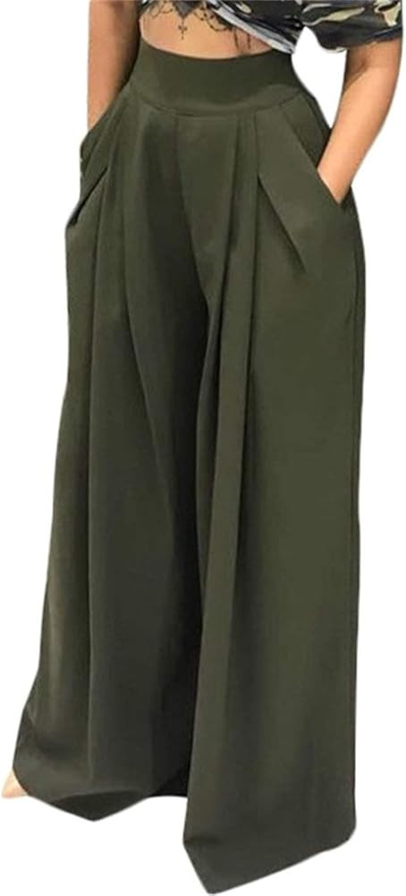 NRTHYE Womens Palazzo Long Pants High Waist Wide Leg Stretchy Loose Fit Casual Trousers with Pock... | Amazon (US)