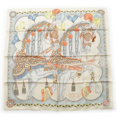 Hermes Carre 90 Harnais de Coeur 100% Silk Square Scarf Beige Made in France | eBay US