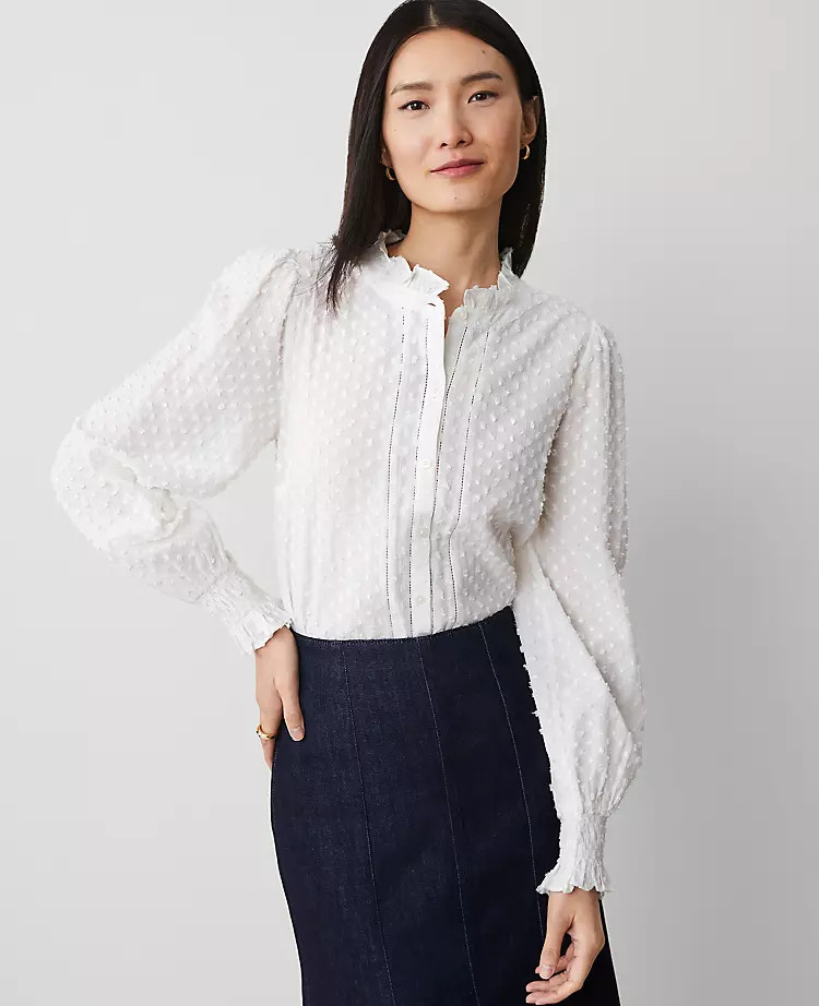 Clip Cutout Smocked Cuff Blouse | Ann Taylor