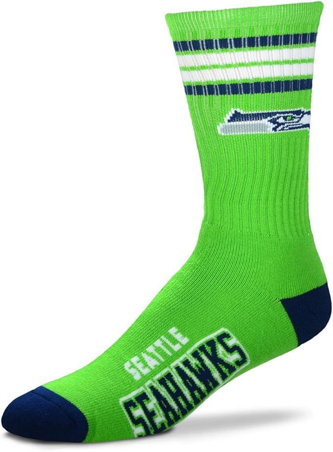For Bare Feet 4 Stripe Crew Socks Size Medium Men's 5-10 - Seattle Seahawks | Amazon (US)