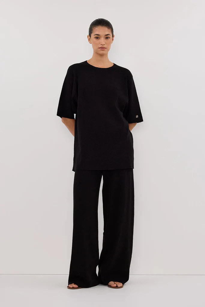 OLIVIA BLACK WIDE LEG KNIT PANT | DISSH