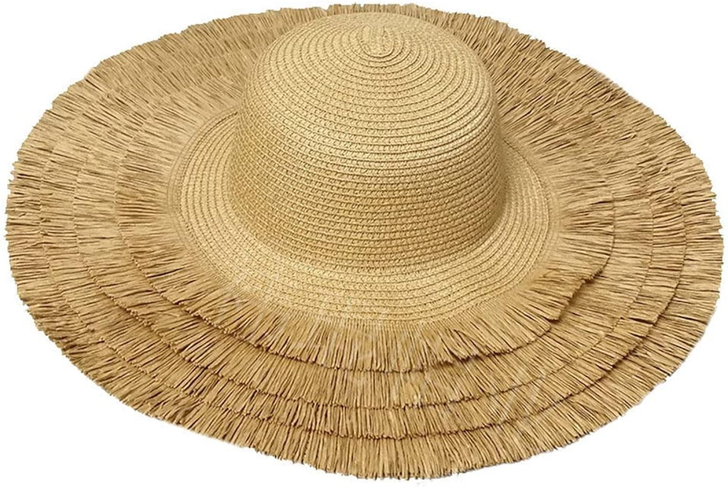 Brown Tassel Straw Hat for Women Foldable Sunshade Beach Hat Retro Vacation Woven Large Brim Sun ... | Amazon (US)