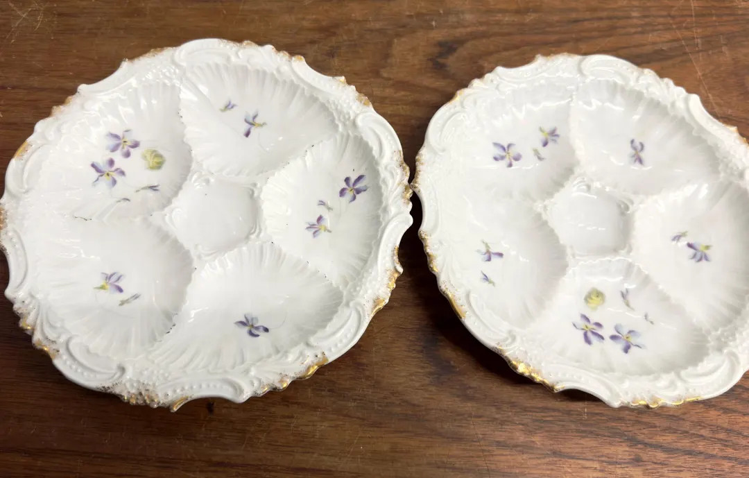 Pair Of Antique Weimar Germany Hand Painted Lavender Floral Oyster Plates | Etsy (US)