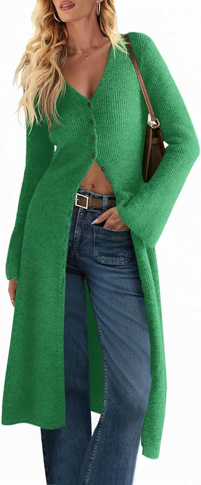 Saodimallsu Womens Long Cardigan Sweaters Oversized Bell Sleeve Open Front Button Down Casual Kni... | Amazon (US)