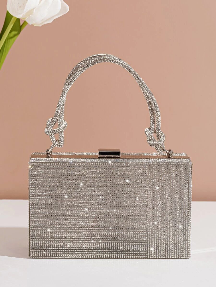Glamorous Glitter Bling, Sequin, Luxury, Shiny Mini Rhinestone Decor Chain Box Bag, Perfect Bride... | SHEIN