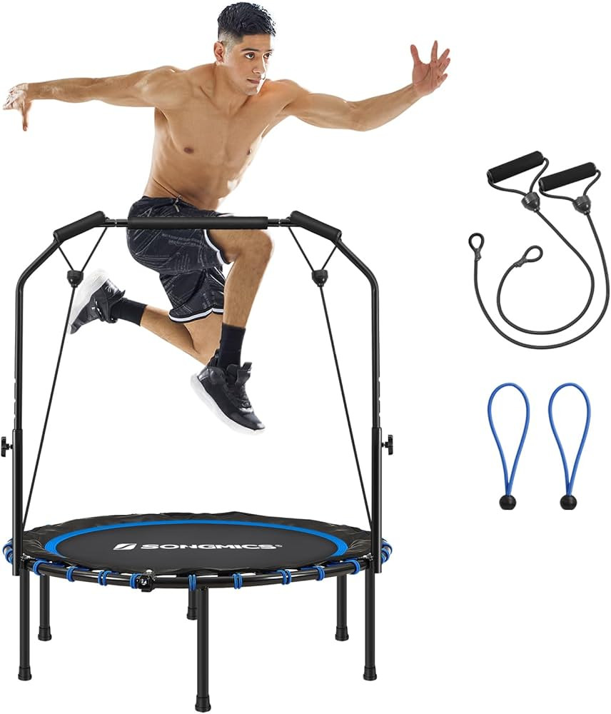 SONGMICS 40 Inches Mini Fitness Trampoline, Fitness Rebounder with Adjustable Handrail, Foldable ... | Amazon (US)