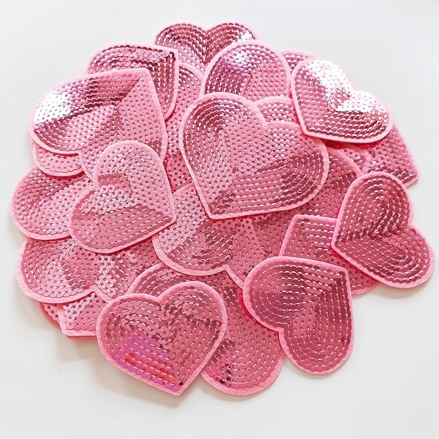 28Pcs Sequin Heart Iron on Patches 2 Sizes Embroidery Heart Patches for Clothing Bags Jackets Jeans Hats Accessory Craft Christmas Decoration Pink | Amazon (US)