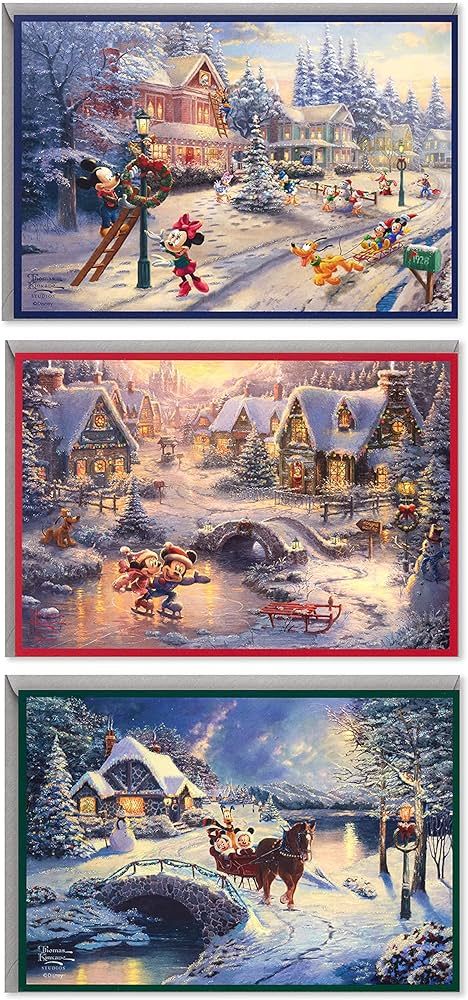 Hallmark Thomas Kinkade Boxed Christmas Cards Assortment, Mickey Mouse (3 Designs, 24 Cards with ... | Amazon (US)