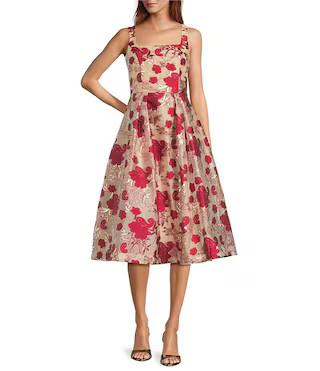 Victoria Petal Organza Square Neck Sleeveless Pleated Metallic Midi Dress | Dillard's