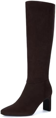 Athlefit Knee High Boots for Women Square Toe Chunky Heeled Tall Boots with Side Zipper | Amazon (US)