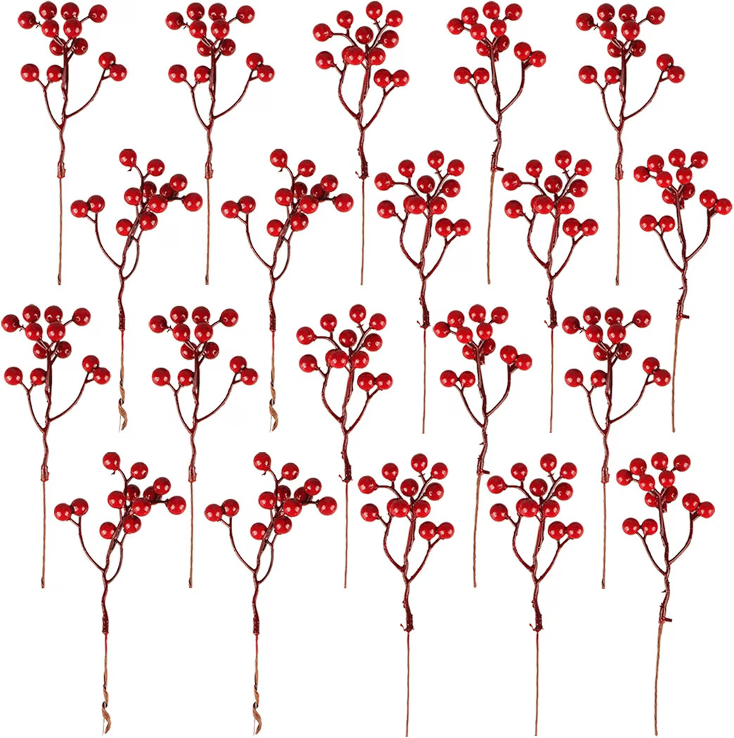Fangoo 20 Pack 7 Inch Artificial Red Berry Picks for Christmas Tree Burgundy Red Berries Stems Ho... | Amazon (US)