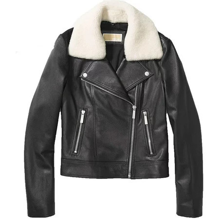 Michael Kors Black Women Moto Jacket - Genuine Women Leather Jacket - Comfortable Black Zip up Jacket for Women - Full Zip Closure Leather Jackets with 2 Sides Zip Pockets & Shearling collar | Walmart (US)