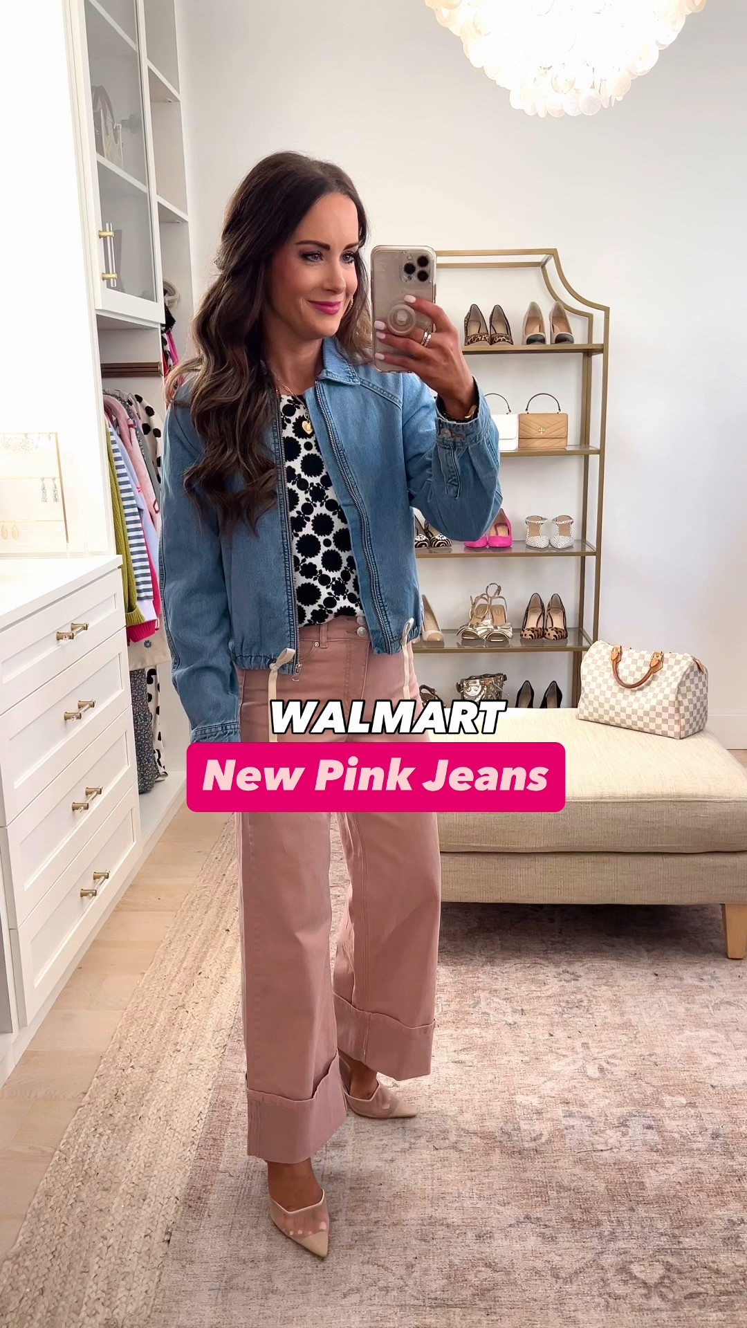 Size up if between sizes. The pink shade runs a tad smaller than the denim shades fyi 