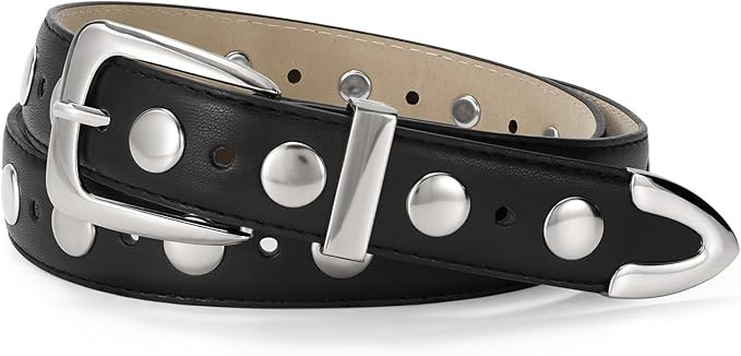 JASGOOD Women Leather Belt Fashion Studded Belt Ladies Punk Belt Vintage Leather Belt for Jeans D... | Amazon (US)