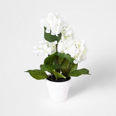 17" x 6" Artificial Hydrangea Arrangement In Pot Green/White - Threshold™ | Target