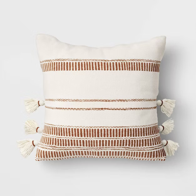 Outdoor Throw Pillow Stripe Fringe Neutrals - Threshold™ | Target