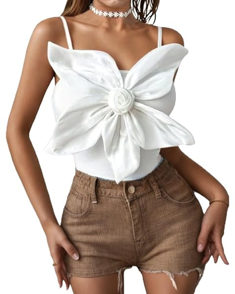 Women's Party Crop Top 3D Flower Bustier Going Out Nightclub Party Y2K Sleeveless Spaghetti Strap... | Amazon (US)
