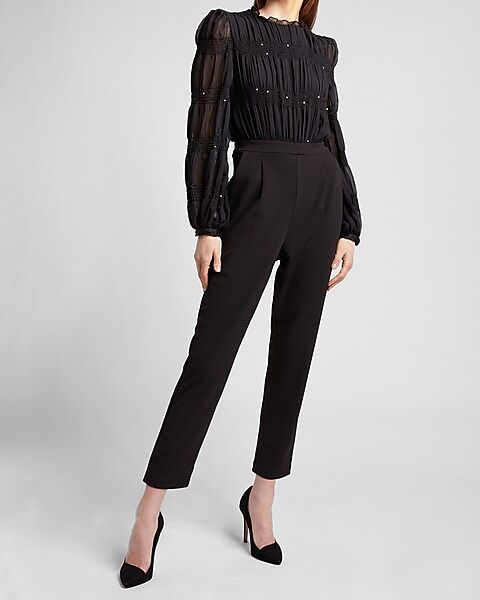 Pleated Chiffon Sequin Jumpsuit | Express