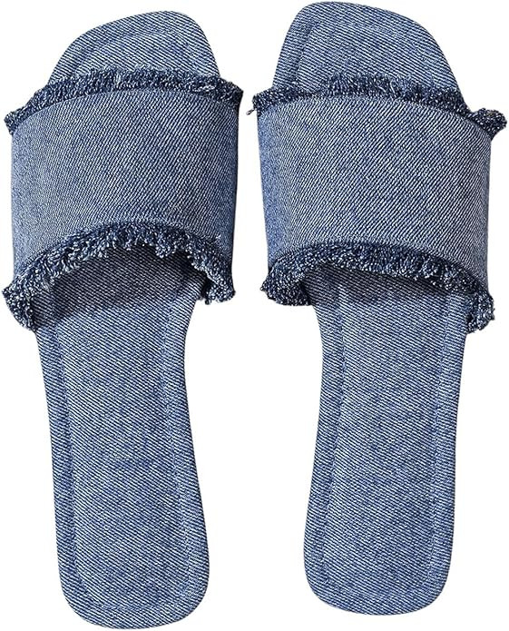 GORGLITTER Women's Denim Flat Sandals Comfortable Raw Trim Jean Slide Sandals Beach Casual Summer... | Amazon (US)