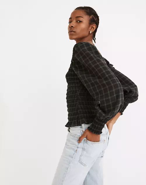 Lucie Bubble-Sleeve Smocked Top in Plaid | Madewell