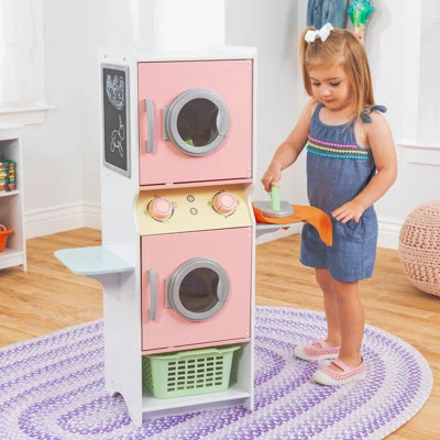 Wooden Laundry Play Set, Stacking Washer and Dryer with Iron and Basket | Wayfair North America