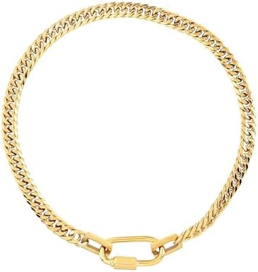 18K Gold Plated Chain Two Tone Chunky Necklace Cuban Chain Necklace Hypoallergenic (Gold) | Amazon (US)