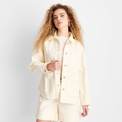 Women's Contrast Stitch Denim Chore Coat - Future Collective Cream S | Target